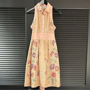 Retro 70s Style Indonesian Dress by Nila Kandi, Tan and Peach Colors, Size Small